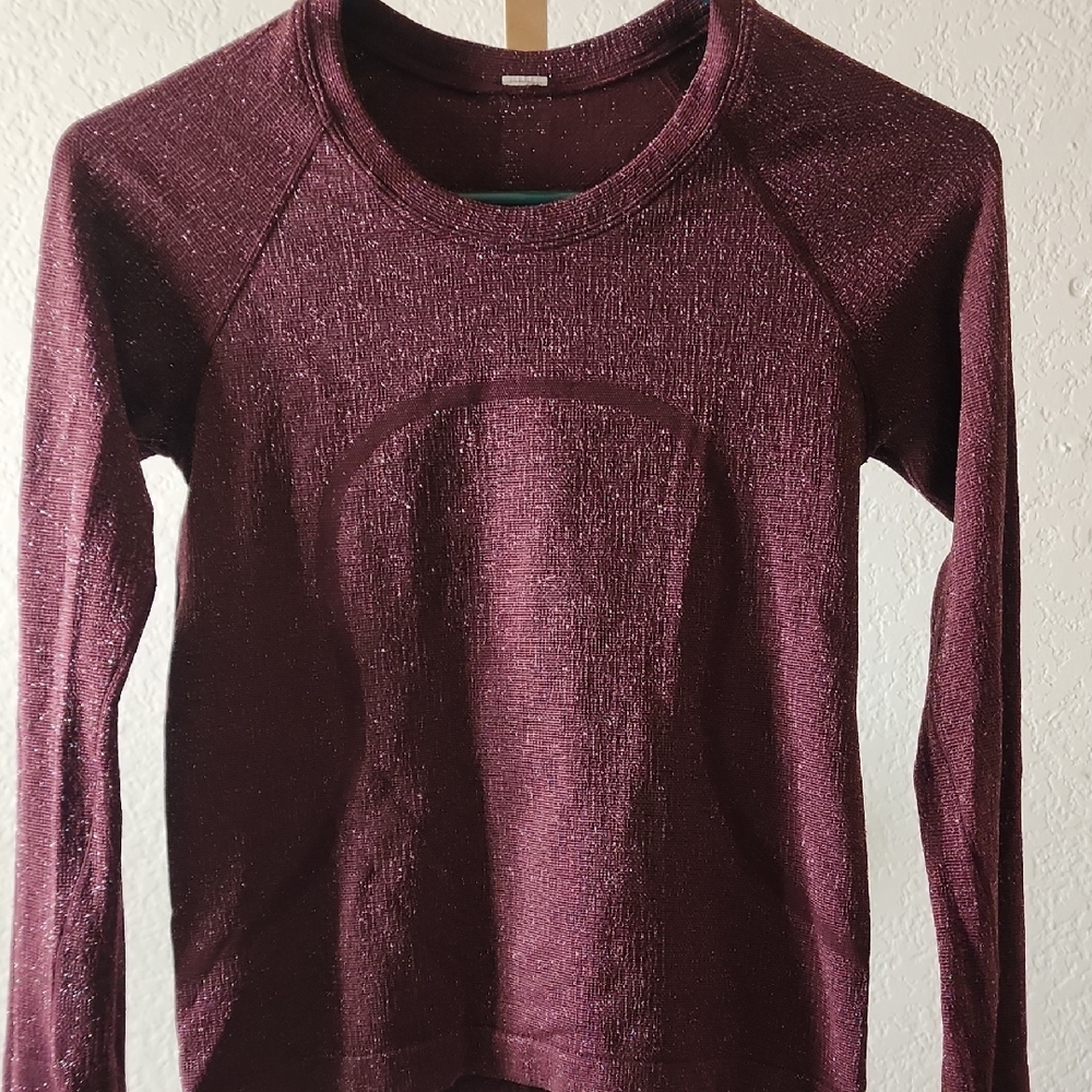 lululemon athletica Long Sleeve Top in Burgundy with Metallic Sheen